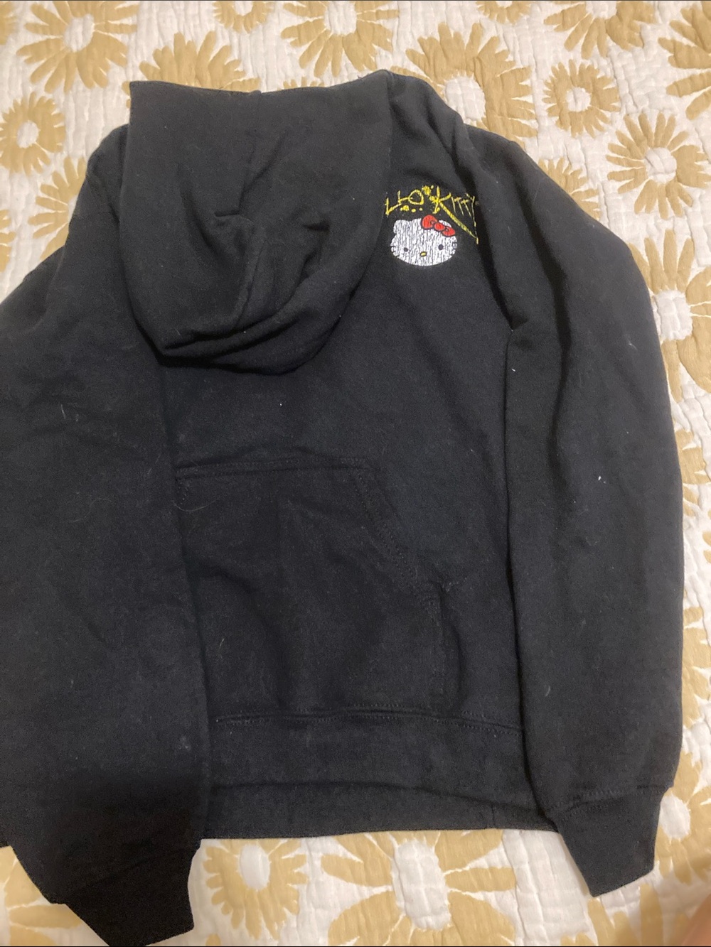 Hello Kitty Black Zip-Up Sweater with Embroidered Character